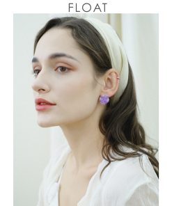 Handmade Purple Patterned Clip-On Earrings - Retro Round Wave Design, 925 Silver Studs, Vintage Style Accessories