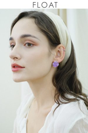 Handmade Purple Patterned Clip-On Earrings - Retro Round Wave Design, 925 Silver Studs, Vintage Style Accessories