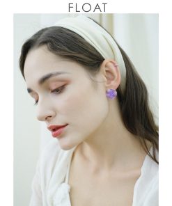 Handmade Purple Patterned Clip-On Earrings - Retro Round Wave Design, 925 Silver Studs, Vintage Style Accessories