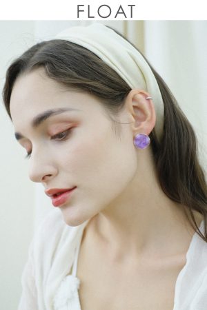 Handmade Purple Patterned Clip-On Earrings - Retro Round Wave Design, 925 Silver Studs, Vintage Style Accessories