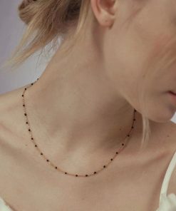 Handmade Resin Layered Necklace - Thin Chain Black Titanium Steel Retro European American Style High-End Feel