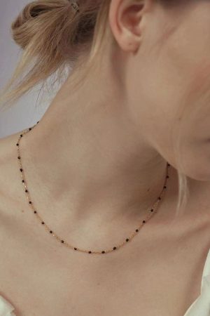 Handmade Resin Layered Necklace - Thin Chain Black Titanium Steel Retro European American Style High-End Feel