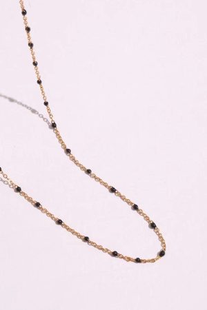 Handmade Resin Layered Necklace - Thin Chain Black Titanium Steel Retro European American Style High-End Feel