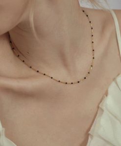 Handmade Resin Layered Necklace - Thin Chain Black Titanium Steel Retro European American Style High-End Feel