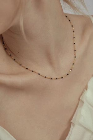 Handmade Resin Layered Necklace - Thin Chain Black Titanium Steel Retro European American Style High-End Feel