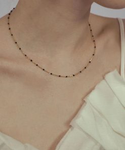 Handmade Resin Layered Necklace - Thin Chain Black Titanium Steel Retro European American Style High-End Feel