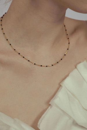 Handmade Resin Layered Necklace - Thin Chain Black Titanium Steel Retro European American Style High-End Feel