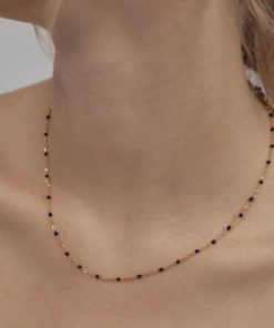 Handmade Resin Layered Necklace - Thin Chain Black Titanium Steel Retro European American Style High-End Feel