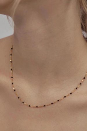 Handmade Resin Layered Necklace - Thin Chain Black Titanium Steel Retro European American Style High-End Feel