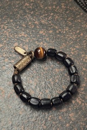 Handmade Retro Black Sandalwood Bracelet with Knife Pattern, Unique Design Jewelry for Men and Women, Trendy Fashion Accessory