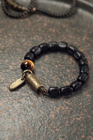 Handmade Retro Black Sandalwood Bracelet with Knife Pattern, Unique Design Jewelry for Men and Women, Trendy Fashion Accessory