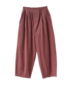 Handmade Retro Corduroy Balloon Pants with Loose Fit, Elastic Waistband, and Wide-Leg Design for Casual Chic Style