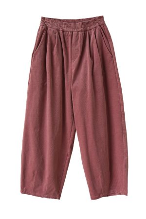 Handmade Retro Corduroy Balloon Pants with Loose Fit, Elastic Waistband, and Wide-Leg Design for Casual Chic Style