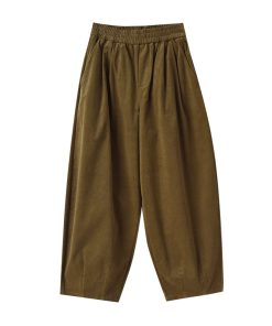 Handmade Retro Corduroy Balloon Pants with Loose Fit, Elastic Waistband, and Wide-Leg Design for Casual Chic Style