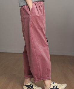 Handmade Retro Corduroy Balloon Pants with Loose Fit, Elastic Waistband, and Wide-Leg Design for Casual Chic Style
