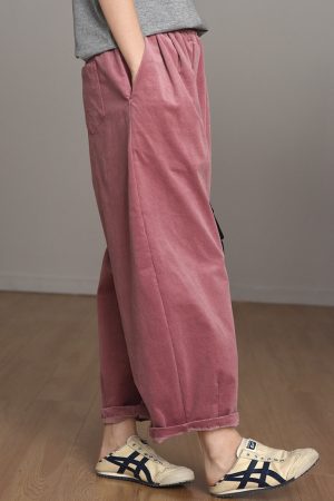 Handmade Retro Corduroy Balloon Pants with Loose Fit, Elastic Waistband, and Wide-Leg Design for Casual Chic Style