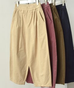 Handmade Retro Corduroy Balloon Pants with Loose Fit, Elastic Waistband, and Wide-Leg Design for Casual Chic Style