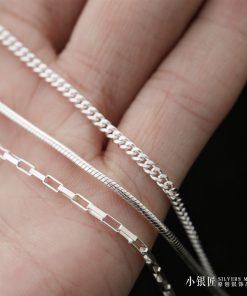 Handmade S925 Pure Silver Necklace, Machine-Woven Chain, Stylish Bare Chain Pendant for Men and Women, Modern Minimalist Jewelry