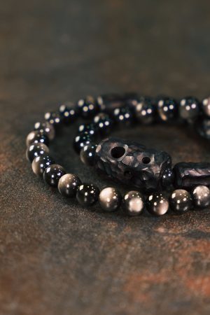 Handmade Silver Obsidian Design Bracelet for Men and Women, Vintage Sandalwood Couple Accessories, Versatile Fashion Jewelry