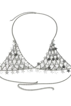 Handmade Tassel Chest Chain Bikini Accessory with Star Sequins - Sexy Cross-Border Statement Jewelry for Hot Girls