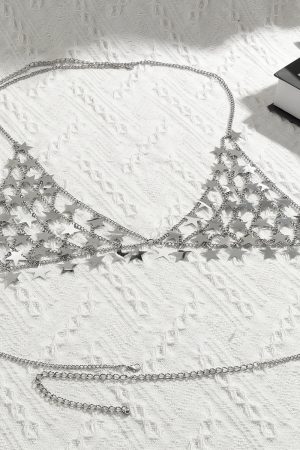 Handmade Tassel Chest Chain Bikini Accessory with Star Sequins - Sexy Cross-Border Statement Jewelry for Hot Girls