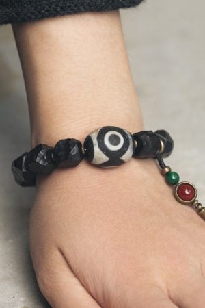 Handmade Textured Black Sandalwood Bracelet for Men - Retro Ethnic Style Tibetan Accessory with Sky Beads