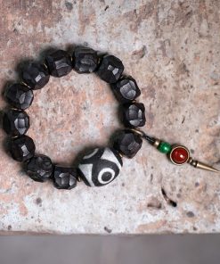 Handmade Textured Black Sandalwood Bracelet for Men - Retro Ethnic Style Tibetan Accessory with Sky Beads