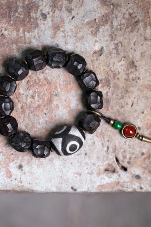Handmade Textured Black Sandalwood Bracelet for Men - Retro Ethnic Style Tibetan Accessory with Sky Beads