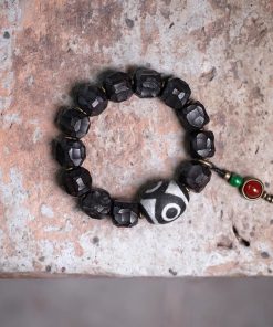 Handmade Textured Black Sandalwood Bracelet for Men - Retro Ethnic Style Tibetan Accessory with Sky Beads