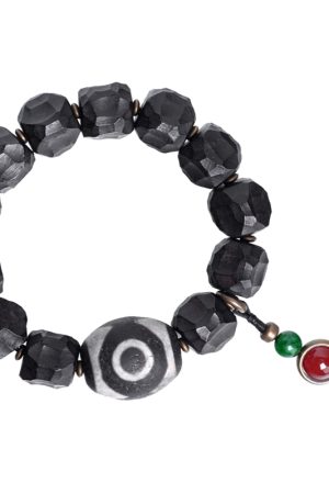 Handmade Textured Black Sandalwood Bracelet for Men - Retro Ethnic Style Tibetan Accessory with Sky Beads