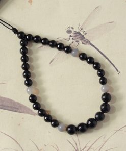 Handmade Unisex Natural Black Gray Agate Phone Chain, Fashionable Woven Pendant, Anti-Lost Accessory for Stylish Convenience