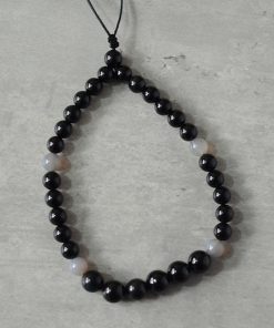 Handmade Unisex Natural Black Gray Agate Phone Chain, Fashionable Woven Pendant, Anti-Lost Accessory for Stylish Convenience