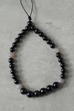 Handmade Unisex Natural Black Gray Agate Phone Chain, Fashionable Woven Pendant, Anti-Lost Accessory for Stylish Convenience