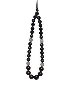 Handmade Unisex Natural Black Gray Agate Phone Chain, Fashionable Woven Pendant, Anti-Lost Accessory for Stylish Convenience