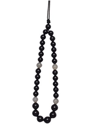Handmade Unisex Natural Black Gray Agate Phone Chain, Fashionable Woven Pendant, Anti-Lost Accessory for Stylish Convenience
