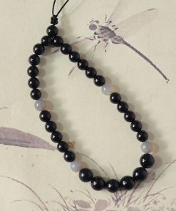 Handmade Unisex Natural Black Gray Agate Phone Chain, Fashionable Woven Pendant, Anti-Lost Accessory for Stylish Convenience