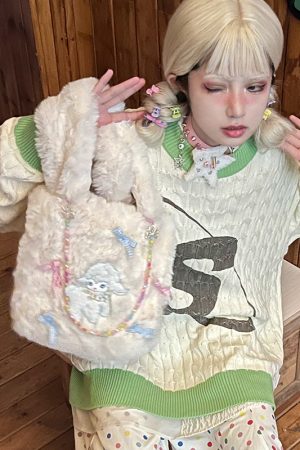 Handmade Vintage Y2K Fur Bag - Small Lamb Underarm Handheld Purse for Autumn Winter - Sweet Cool Girl Accessory