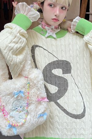 Handmade Vintage Y2K Fur Bag - Small Lamb Underarm Handheld Purse for Autumn Winter - Sweet Cool Girl Accessory
