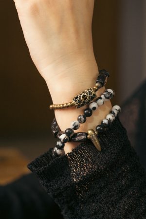Handmade Vintage Zebra Pattern Agate Bracelet for Men - Textured Wooden Niche Jewelry, Unique Personality Accessory