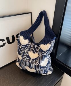Handmade Woven Knitted Tote Bag for Women - Large Capacity Shoulder Commuting Bag for Spring & Summer 2025