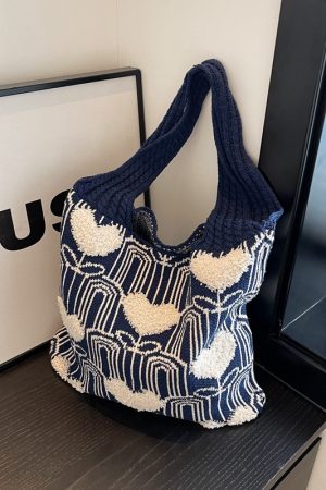 Handmade Woven Knitted Tote Bag for Women - Large Capacity Shoulder Commuting Bag for Spring & Summer 2025