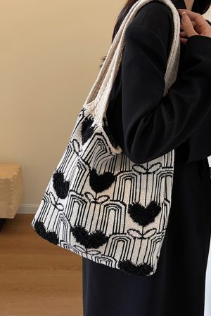 Handmade Woven Knitted Tote Bag for Women - Large Capacity Shoulder Commuting Bag for Spring & Summer 2025