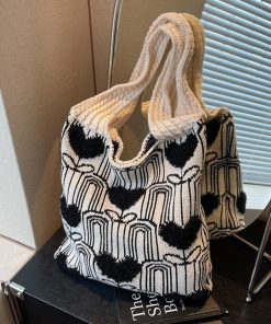 Handmade Woven Knitted Tote Bag for Women - Large Capacity Shoulder Commuting Bag for Spring & Summer 2025