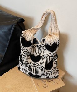 Handmade Woven Knitted Tote Bag for Women - Large Capacity Shoulder Commuting Bag for Spring & Summer 2025