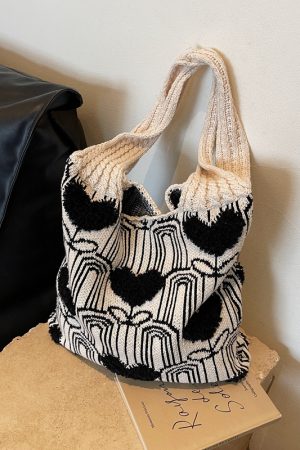 Handmade Woven Knitted Tote Bag for Women - Large Capacity Shoulder Commuting Bag for Spring & Summer 2025