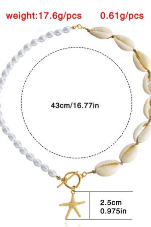 Handmade Woven Shell and Imitation Pearl Starfish Pendant Necklace for Women - European Beach Style Hip-Hop Jewelry
