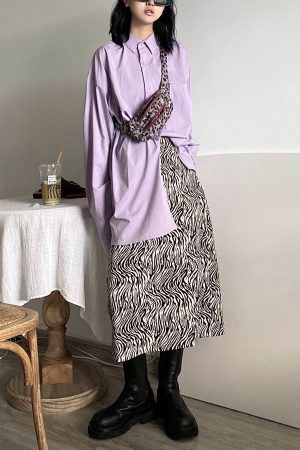 Handmade Zebra Stripe A-Line Long Skirt - Trendy Korean Street Style, Versatile Casual Fashion for Unique Looks
