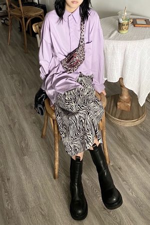 Handmade Zebra Stripe A-Line Long Skirt - Trendy Korean Street Style, Versatile Casual Fashion for Unique Looks