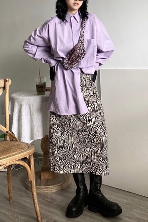 Handmade Zebra Stripe A-Line Long Skirt - Trendy Korean Street Style, Versatile Casual Fashion for Unique Looks