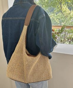 Handwoven Women's Vintage Tote Bag - Trendy Straw Woven Shoulder Bag with Large Capacity for Everyday Use